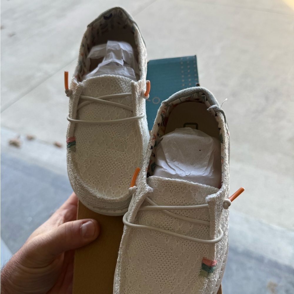 WHIT Kids White Moccasins with Orange Details